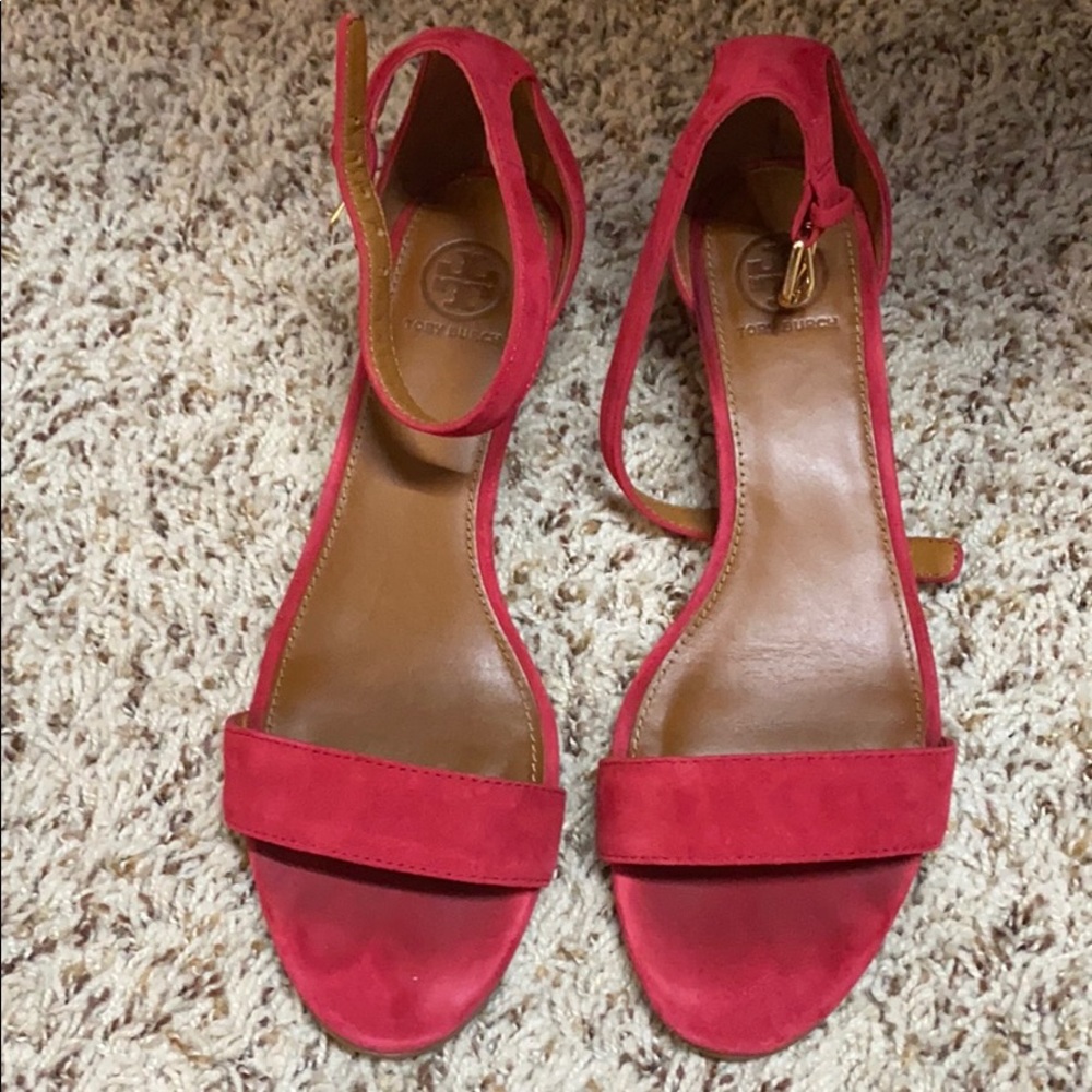 Tory Burch Red Suede Ankle Strap Sandals